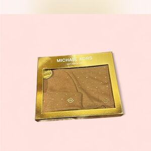 Michael Kors Gold and Tan Hat and Scarf Set